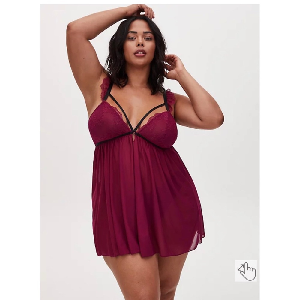 NEW Torrid 3 Berry Lace & Mesh Strappy Wireless Babydoll - Picture 2 of 8